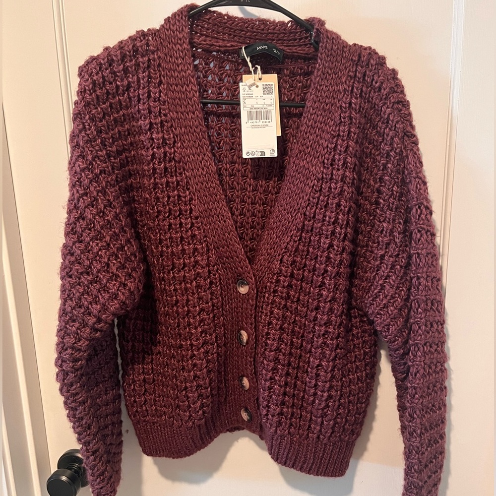 Mango sweater cardigan. Wine or burgundy color. Size small, but oversize style.